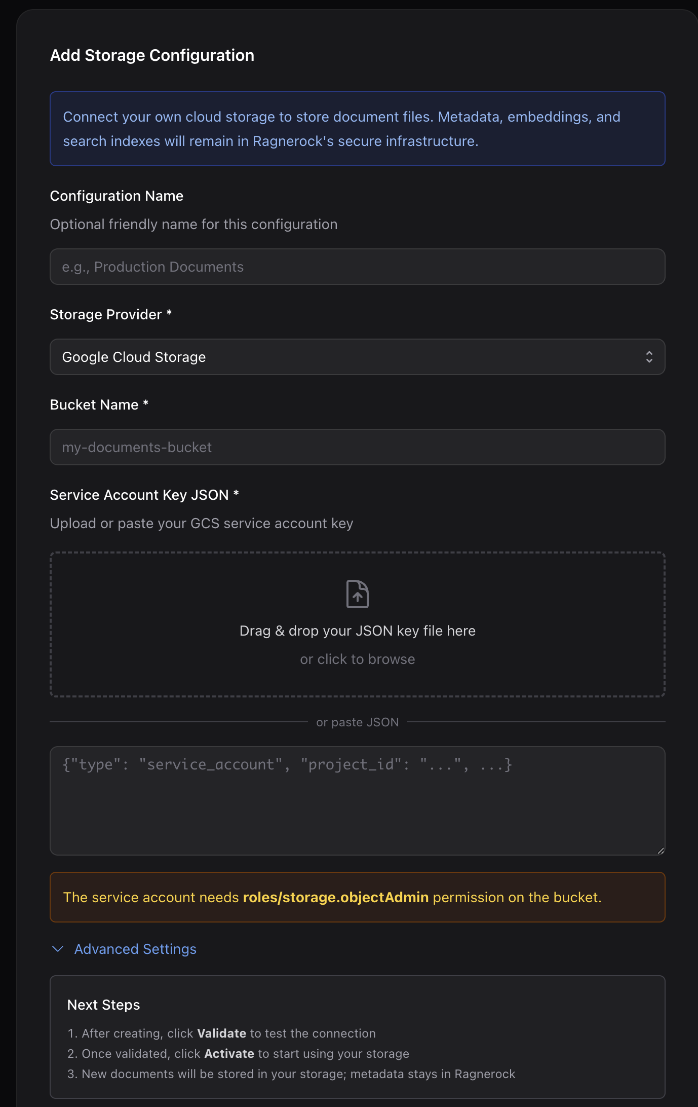 The storage configuration settings page showing the Add Storage button