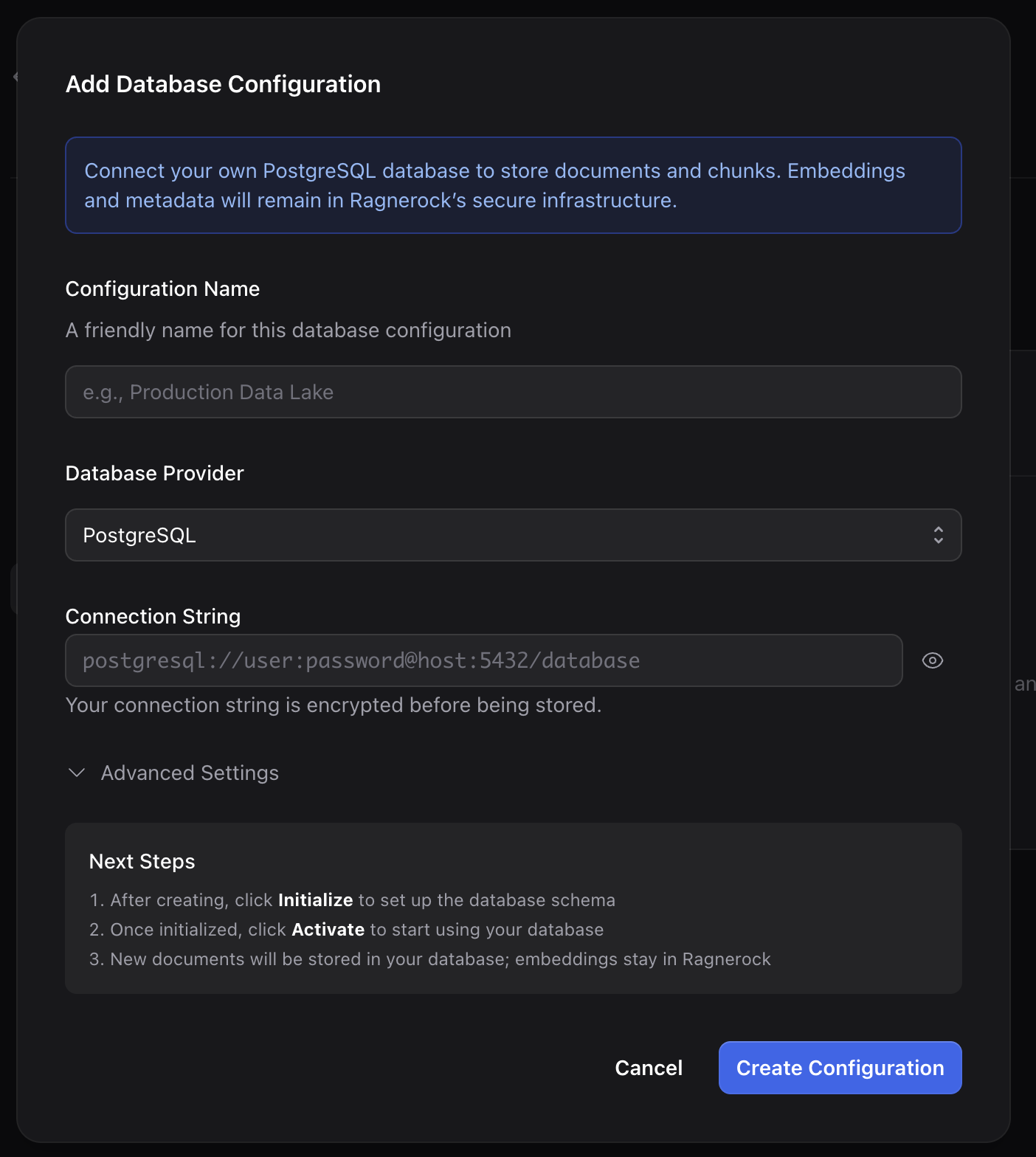 The database configuration settings page showing the Add Database button