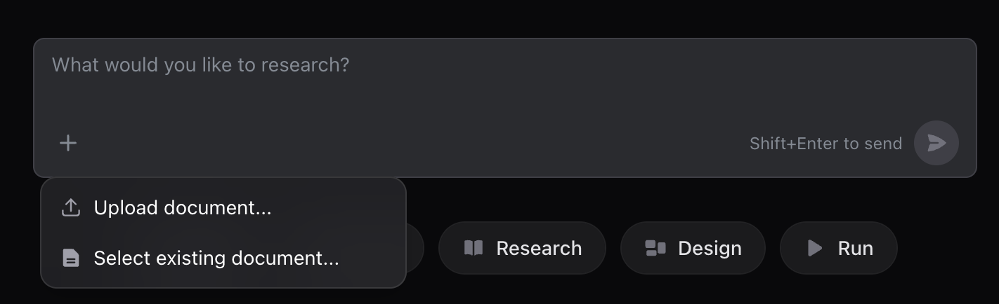 The message input area showing the attached document badge above the text field, with the paper clip button visible