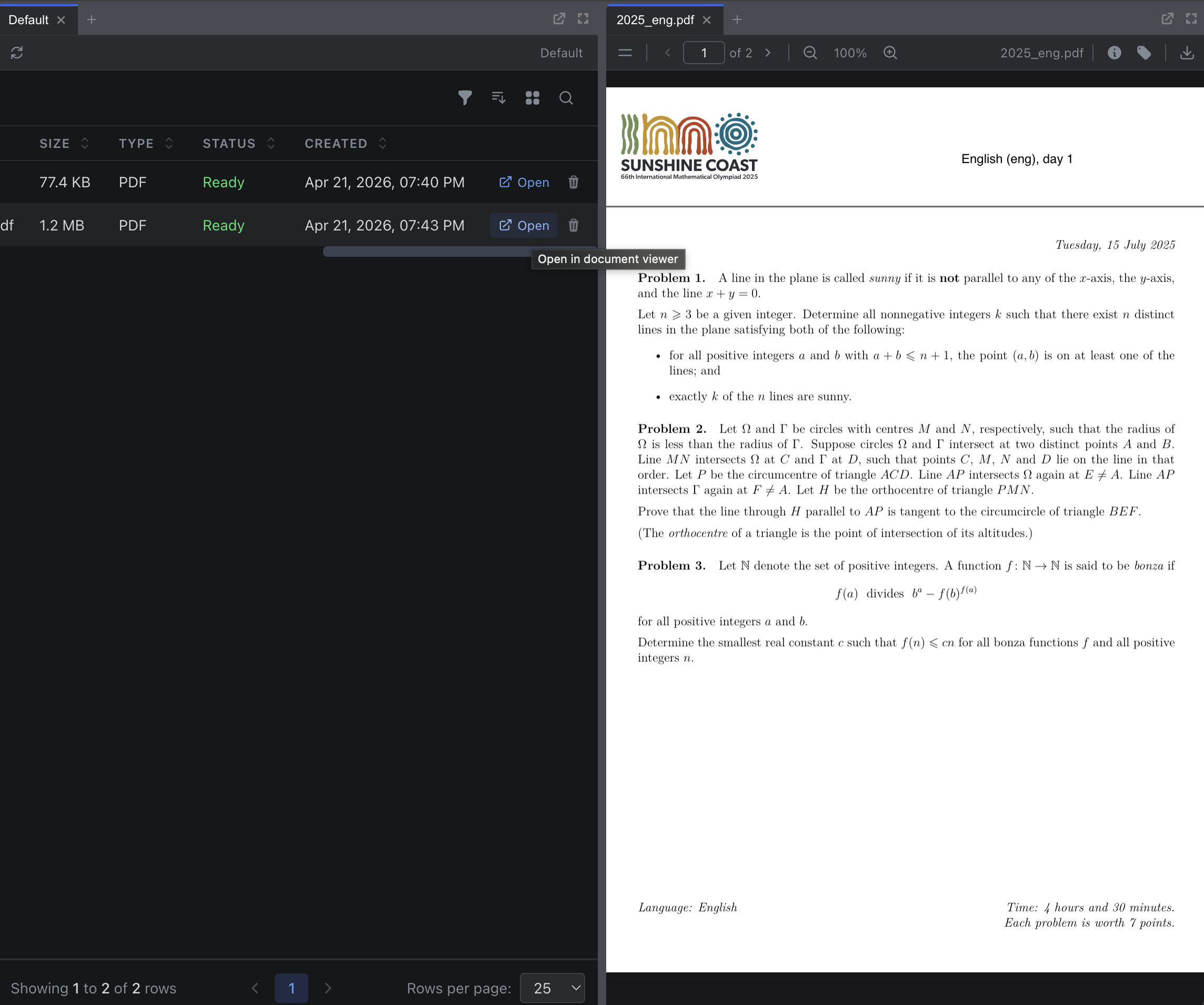 The document viewer showing a page from the 10-K filing with the pages panel on the left and the extracted text displayed on the right